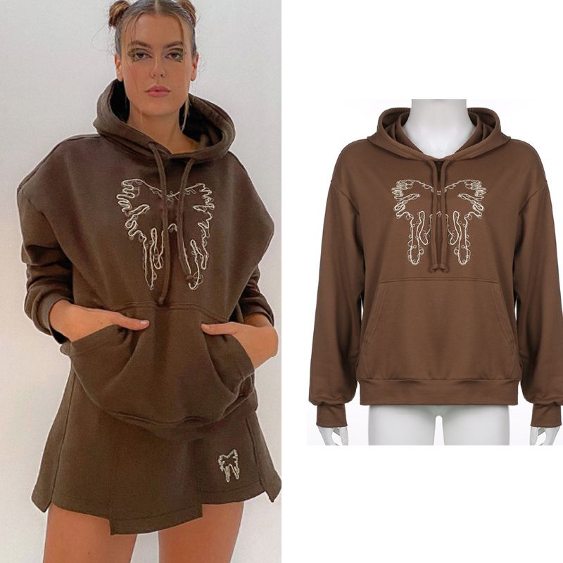 best New women's European and American style retro brown mushroom embroidery loose round neck sweater women's casual pullover top 0 shop online at M2K Trends for