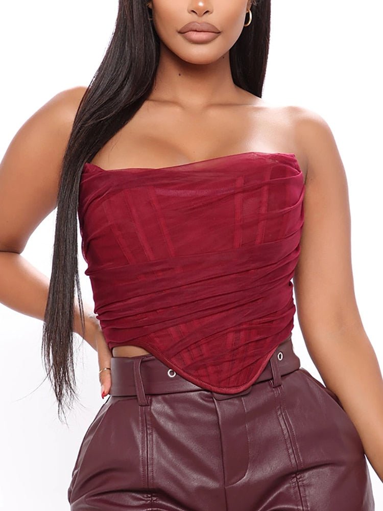 best NewAsia Sexy Corset Top Women Sleeveless Off Shoulder Female Boned Cropped Streetwear Bustier Mesh Crop Top White 0 shop online at M2K Trends for