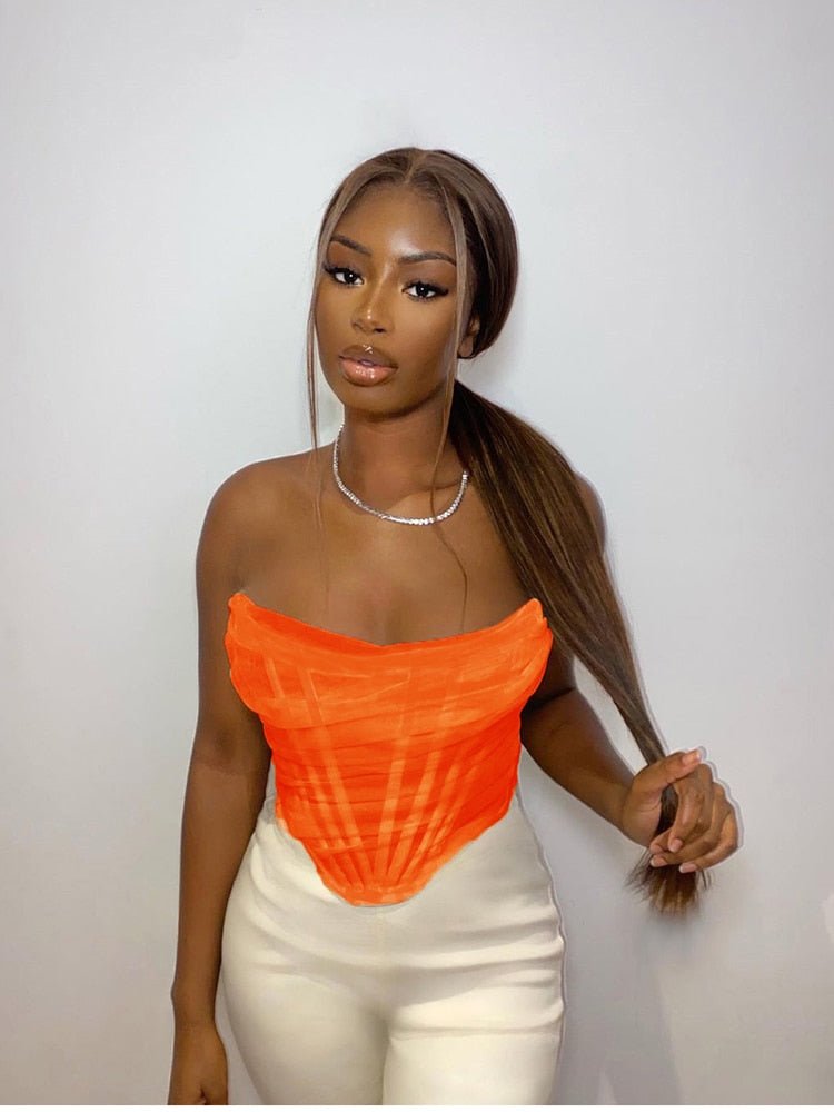 best NewAsia Sexy Corset Top Women Sleeveless Off Shoulder Female Boned Cropped Streetwear Bustier Mesh Crop Top White 0 shop online at M2K Trends for