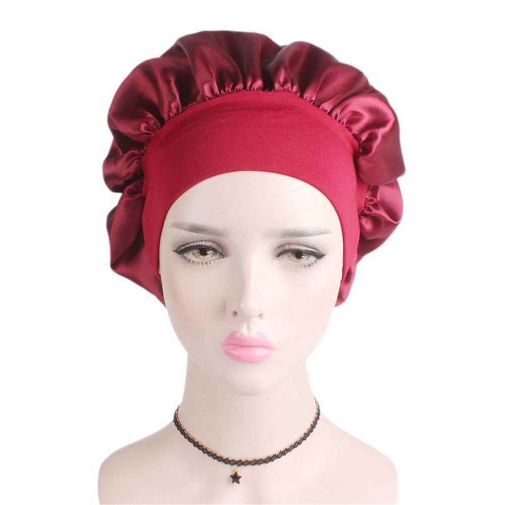 best Newly Women's Satin Solid Sleeping Hat Night Hair Care Bonnet Nightcap For Women Men Unisex Cap 0 shop online at M2K Trends for
