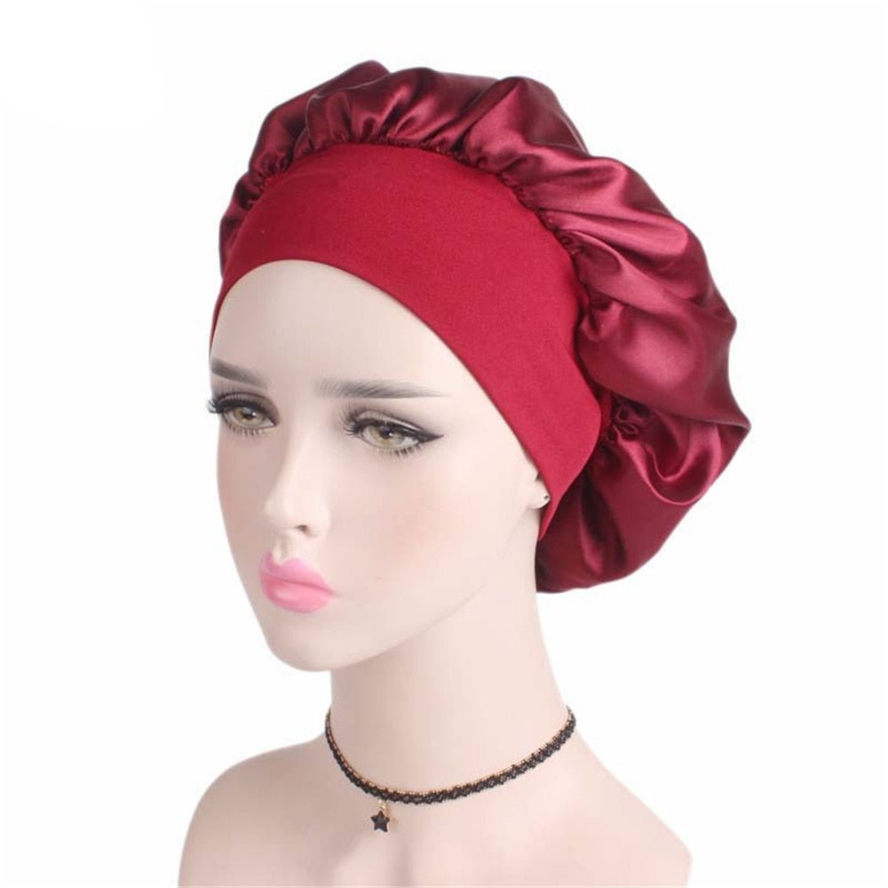 best Newly Women's Satin Solid Sleeping Hat Night Hair Care Bonnet Nightcap For Women Men Unisex Cap 0 shop online at M2K Trends for