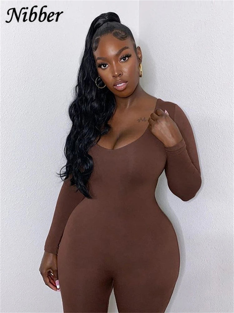 best Nibber Basic Bodycon Jumpsuit For Women‘s Clothing Casual Brown Fitness Rompers 2023 Y2K Playsuit Activity Streetwear Overalls shop online at M2K Trends for