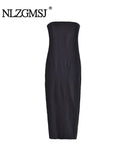 best Nlzgmsj Sexy Strapless Backless Zipper Split Dress Party Blue Denim Female Long Dress for Women Clothes Summer Evening Dresses 0 shop online at M2K Trends for