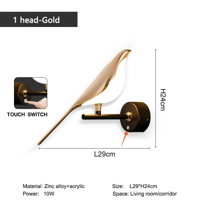 best Nordic Style Art Magpie Bird Lamp LED Wall Lamp Bedroom Bedside Parlor Background Wall Decoration Wall Sconce Indoor Lighting shop online at M2K Trends for