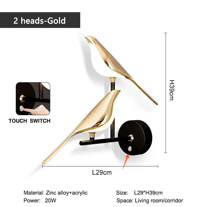 best Nordic Style Art Magpie Bird Lamp LED Wall Lamp Bedroom Bedside Parlor Background Wall Decoration Wall Sconce Indoor Lighting shop online at M2K Trends for