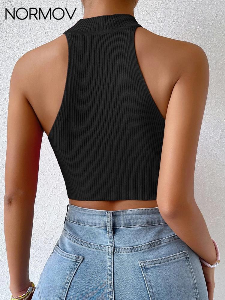best NORMOV Sexy Casual Tank Top Women Basics Seamless Streetwear Ribbed Knitted Crop Tops Running Workout Fitness Vest Top Female 0 shop online at M2K Trends for