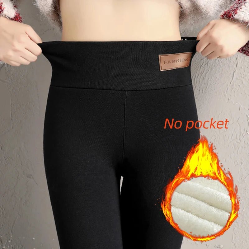 best NORMOV Women Winter Leggings High Waist Thick Wool Pants Warm Velvet Thick Thermal Pants Fleece Legging Pocket Leggings shop online at M2K Trends for