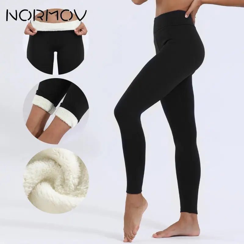 best NORMOV Women Winter Leggings High Waist Thick Wool Pants Warm Velvet Thick Thermal Pants Fleece Legging Pocket Leggings shop online at M2K Trends for