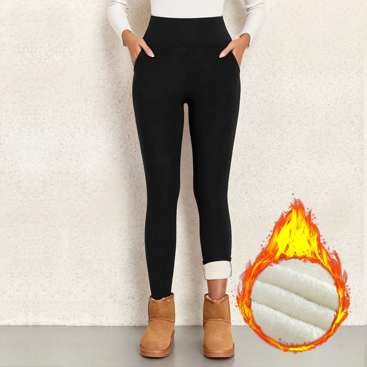 best NORMOV Women Winter Leggings High Waist Thick Wool Pants Warm Velvet Thick Thermal Pants Fleece Legging Pocket Leggings shop online at M2K Trends for