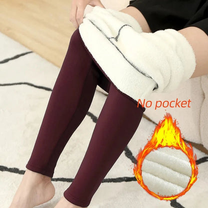 best NORMOV Women Winter Leggings High Waist Thick Wool Pants Warm Velvet Thick Thermal Pants Fleece Legging Pocket Leggings shop online at M2K Trends for