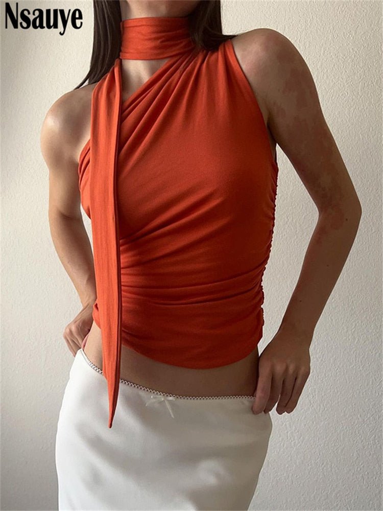 best Nsauye Backless Sexy Off Shoulder Halter Tank Tops Women Vintage Sleeveless Crop Top Y2K Clothes Club Female Casual Summer 2023 0 shop online at M2K Trends for