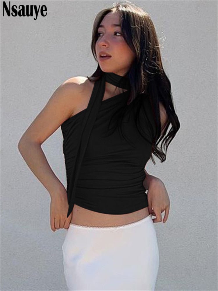best Nsauye Backless Sexy Off Shoulder Halter Tank Tops Women Vintage Sleeveless Crop Top Y2K Clothes Club Female Casual Summer 2023 0 shop online at M2K Trends for