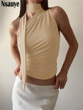 best Nsauye Backless Sexy Off Shoulder Halter Tank Tops Women Vintage Sleeveless Crop Top Y2K Clothes Club Female Casual Summer 2023 0 shop online at M2K Trends for