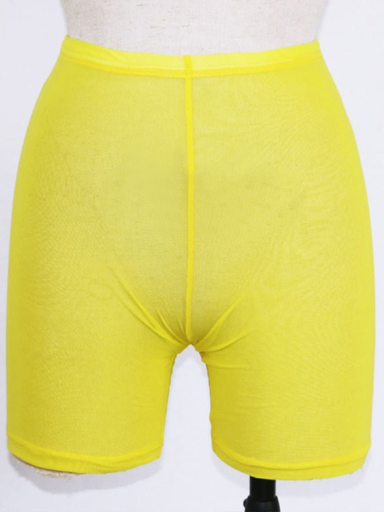 best OMSJ 2022 Summer Fashion Yellow Mesh Transaparent Sexy Women Casual Shorts Ladies High Waist Shorts Summer Shorts Sexy Shorts 0 shop online at M2K Trends for