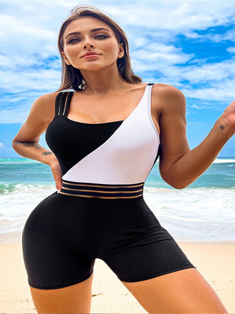 best One Shoulder Cut Out Bikini One-Piece Swimsuit for Women Mesh Panel Patchwork Bikini Set Swimwear 2023 Bathing Suits Beachwear 0 shop online at M2K Trends for