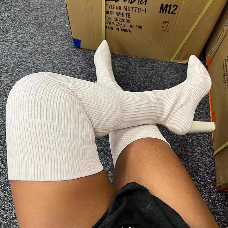 best Over Knee Long Boots Pointed Toe High Heel Stretch Knitting Shoes Women Winter Boot 4 shop online at M2K Trends for