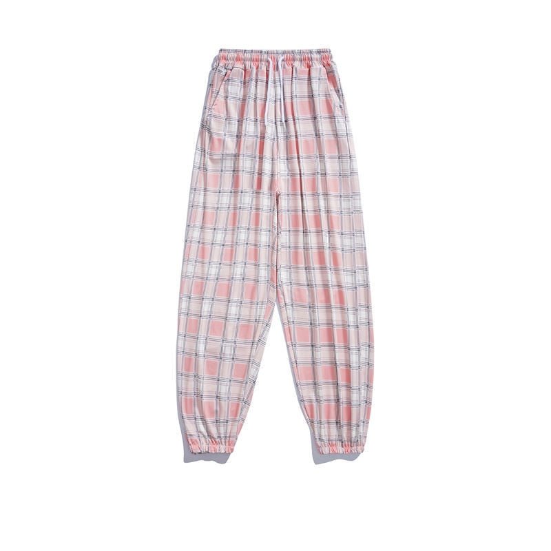 best Pants Women New Bunch of feet Fashion Loose Black Plaid Summer Harajuku Students Streetwear Harem Long Trousers Womens Chic 0 shop online at M2K Trends for