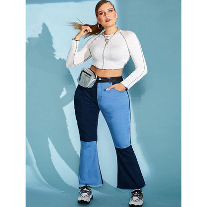 best Patchwork Denim Flared wide leg Pants Clothing shop online at M2K Trends for