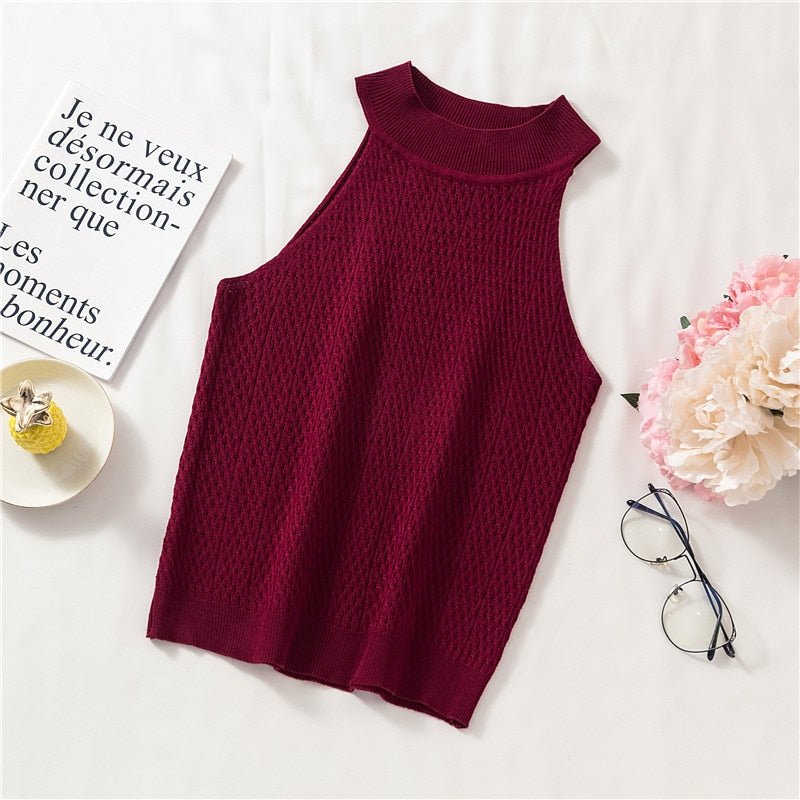 best Pearl Diary Women Knitting Halter Neck Tops Summer Sleeveless Sexy Slim Fit Tops French Style Elegant Knitted Tops For Women 0 shop online at M2K Trends for