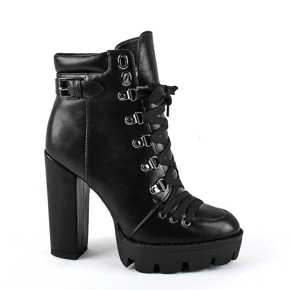 best Perixir Fashion Platform Ankle Boots Women 2020 Spring Autumn Black Leather 12cm Thick Heel Boots Ladies Worker Womens Boots 0 shop online at M2K Trends for