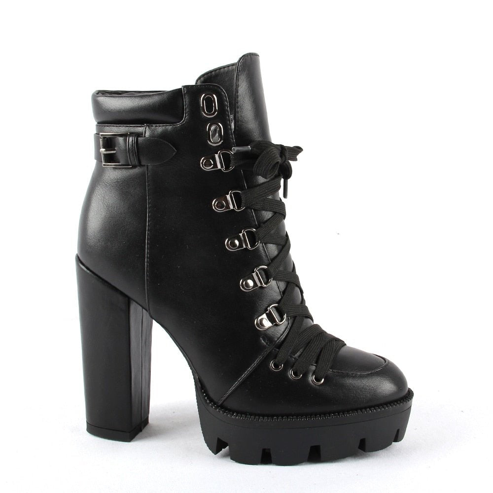 best Perixir Fashion Platform Ankle Boots Women 2020 Spring Autumn Black Leather 12cm Thick Heel Boots Ladies Worker Womens Boots 0 shop online at M2K Trends for