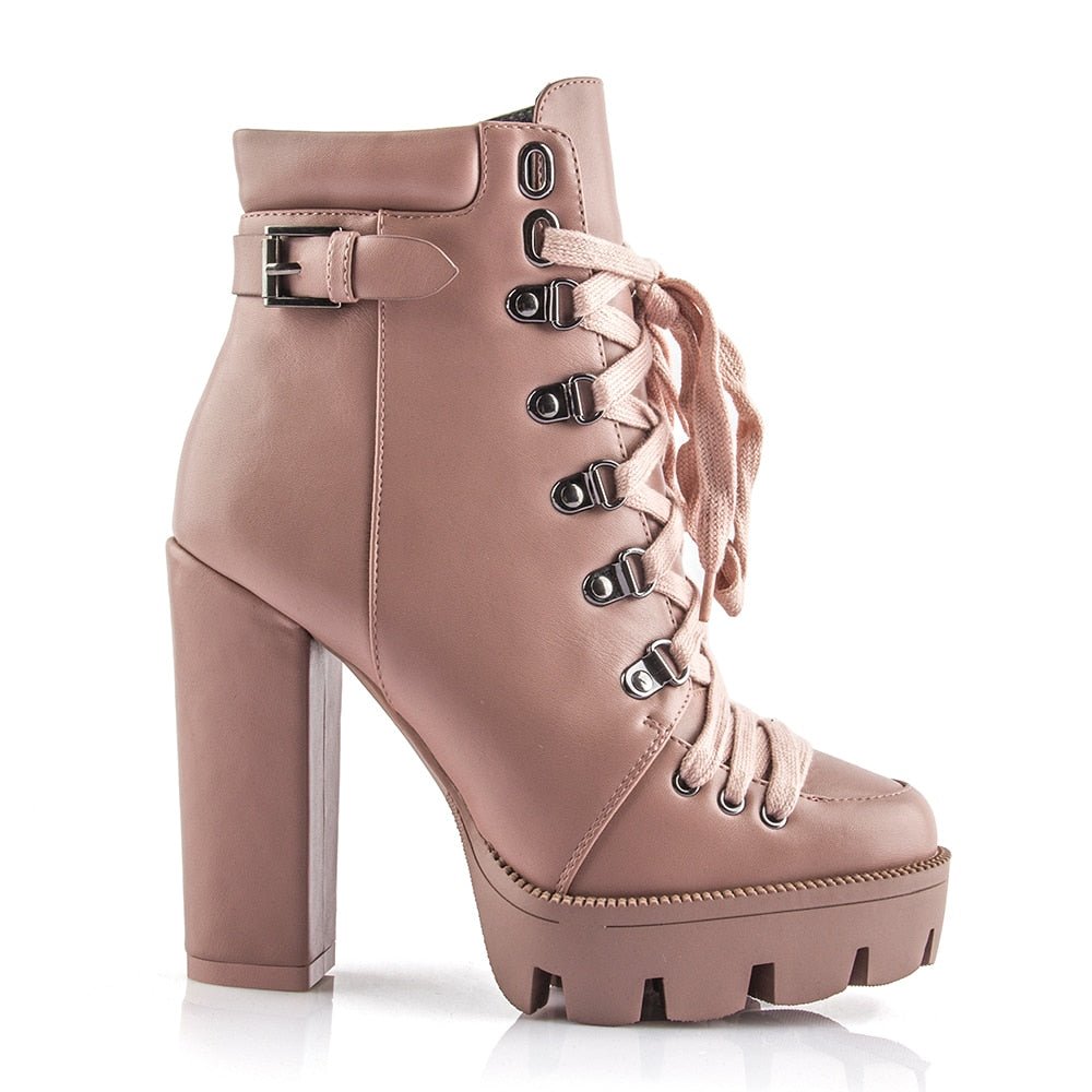 best Perixir Fashion Platform Ankle Boots Women 2020 Spring Autumn Black Leather 12cm Thick Heel Boots Ladies Worker Womens Boots 0 shop online at M2K Trends for