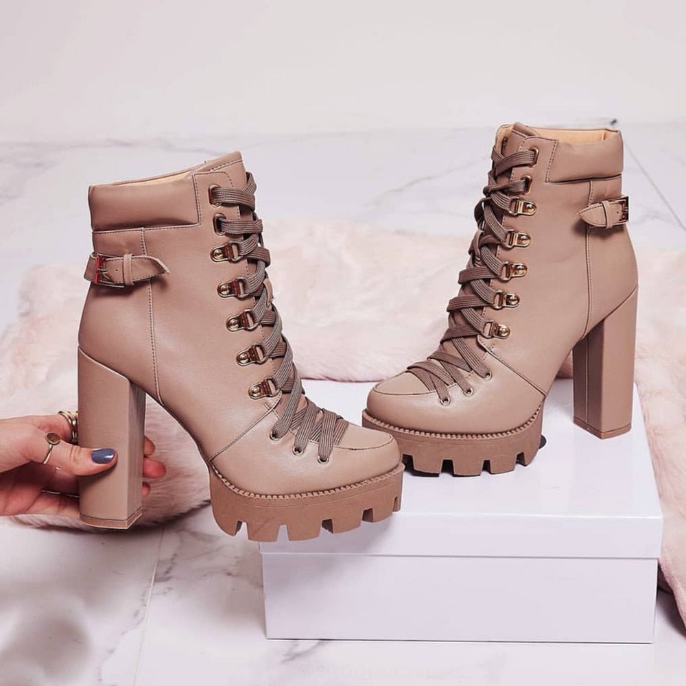 best Perixir Fashion Platform Ankle Boots Women 2020 Spring Autumn Black Leather 12cm Thick Heel Boots Ladies Worker Womens Boots 0 shop online at M2K Trends for