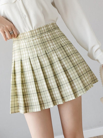 best Preppy Style High Waist Solid Pleated Mini Skirt Women Summer Spring Korean Fashion Cute White A-line Skirt Y2k Skort Clothes 0 shop online at M2K Trends for