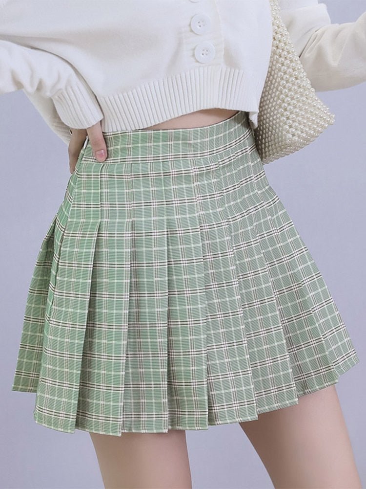 best Preppy Style High Waist Solid Pleated Mini Skirt Women Summer Spring Korean Fashion Cute White A-line Skirt Y2k Skort Clothes 0 shop online at M2K Trends for