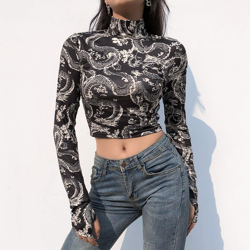 best Print Anime Shirt Female Turtleneck Long Sleeve Woman Cropped Tshirts Vintage Clothing shop online at M2K Trends for