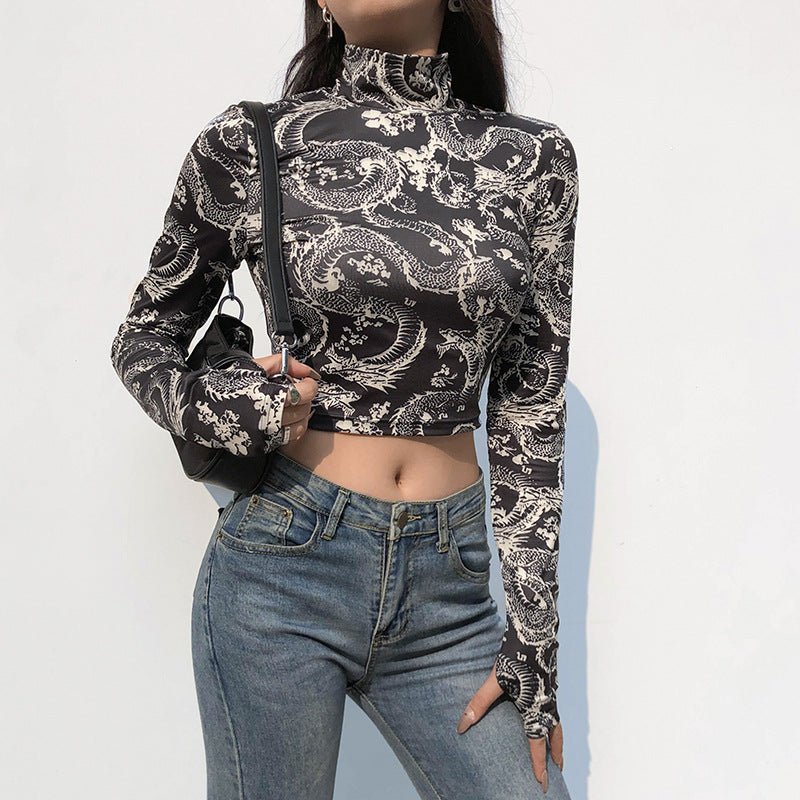 best Print Anime Shirt Female Turtleneck Long Sleeve Woman Cropped Tshirts Vintage Clothing shop online at M2K Trends for