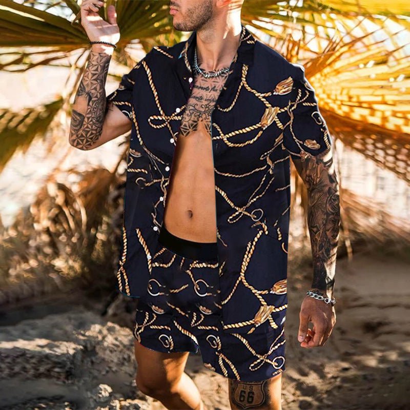 best Print Lapel Short Sleeve Shirt Set Summer Mens Fashion Beach 0 shop online at M2K Trends for