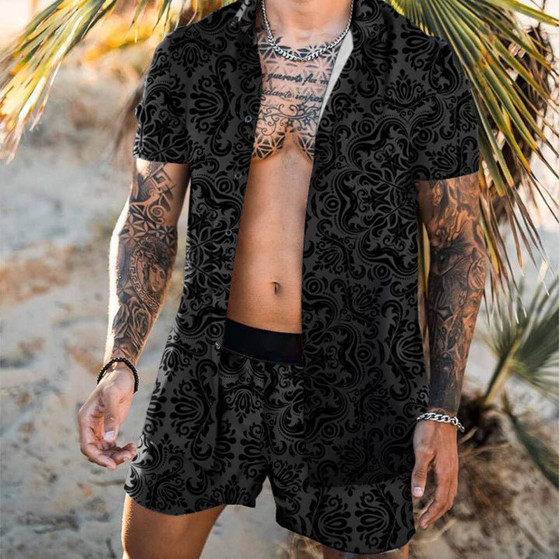 best Print Lapel Short Sleeve Shirt Set Summer Mens Fashion Beach 0 shop online at M2K Trends for