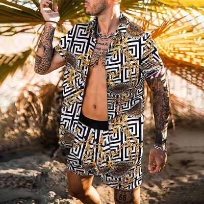 best Print Lapel Short Sleeve Shirt Set Summer Mens Fashion Beach 0 shop online at M2K Trends for