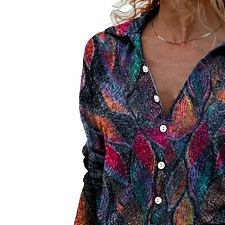 best Printed V-neck Long-sleeved Top Women Clothing shop online at M2K Trends for