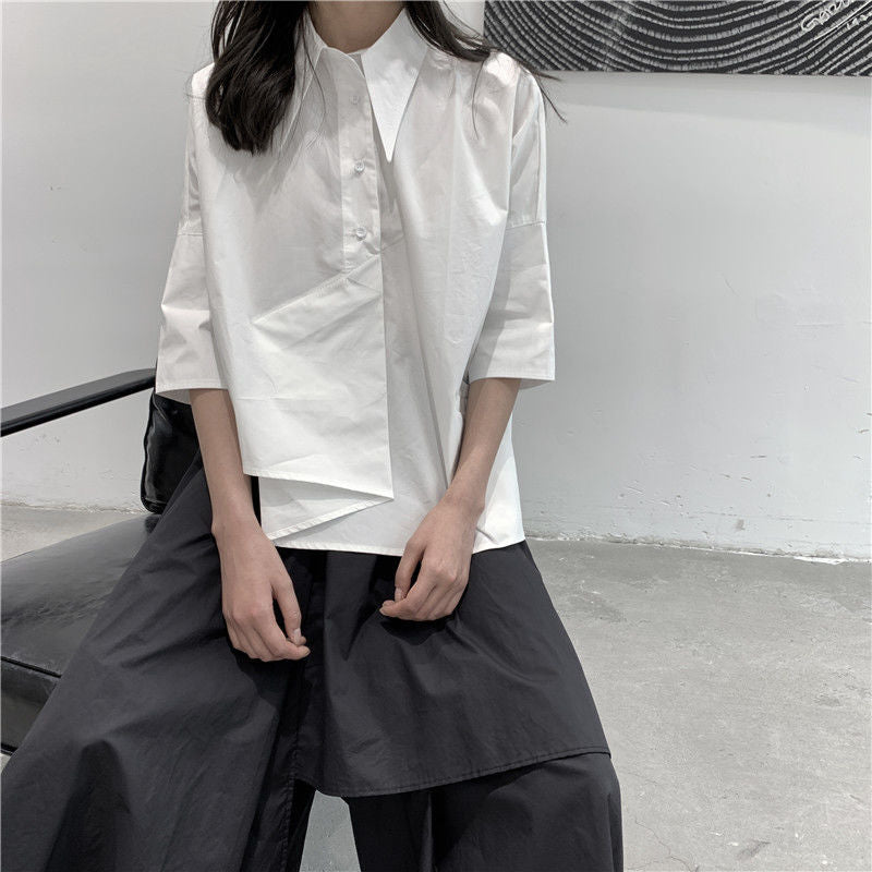 best QWEEK Women's Blouse Asymmetrical Harajuku Japanese Korean Style Black White Shirt Loose Button Up Tops Casual Summer Fashion 0 shop online at M2K Trends for