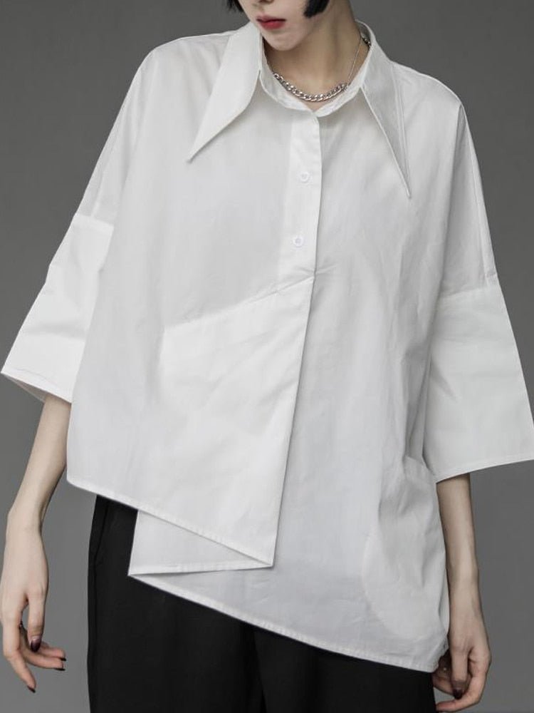 best QWEEK Women's Blouse Asymmetrical Harajuku Japanese Korean Style Black White Shirt Loose Button Up Tops Casual Summer Fashion 0 shop online at M2K Trends for