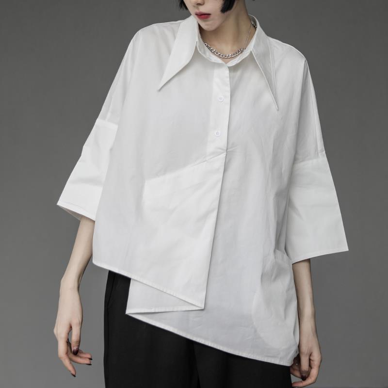 best QWEEK Women's Blouse Asymmetrical Harajuku Japanese Korean Style Black White Shirt Loose Button Up Tops Casual Summer Fashion 0 shop online at M2K Trends for