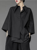 best QWEEK Women's Blouse Asymmetrical Harajuku Japanese Korean Style Black White Shirt Loose Button Up Tops Casual Summer Fashion 0 shop online at M2K Trends for