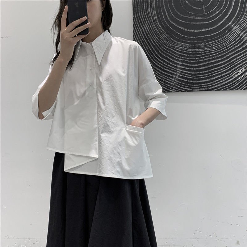 best QWEEK Women's Blouse Asymmetrical Harajuku Japanese Korean Style Black White Shirt Loose Button Up Tops Casual Summer Fashion 0 shop online at M2K Trends for