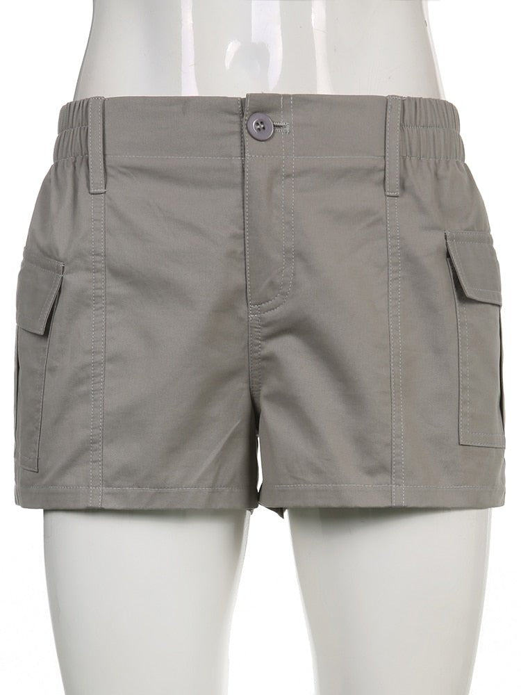 best Rapcopter y2k Grey Cargo Shorts Pockets Low Waisted Sporty Joggers Retro Fashion Streetwear Harajuku Basic Shorts Pants Women 0 shop online at M2K Trends for