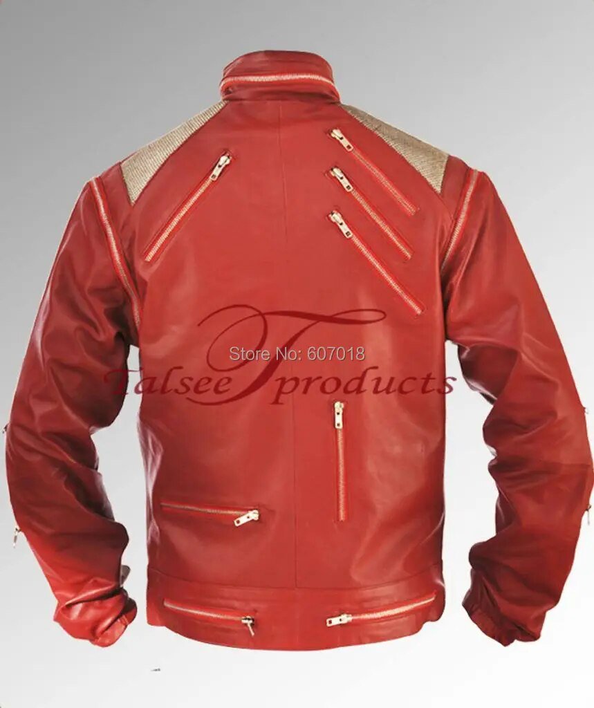 best Rare Classic MJ MICHAEL JACKSON CUSTOM Classic Beat It MV Red Zipper Leather Jacket shop online at M2K Trends for