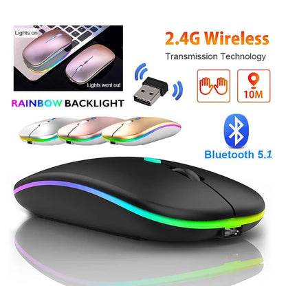 best Rechargeable Bluetooth5.1 Wireless Mouse with 2.4GHz USB 1600DPI Mouse for Computer Laptop Tablet PC Macbook Gaming Mouse Gamer shop online at M2K Trends for