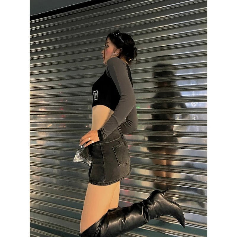 best ReddaChic Acubi Fashion Denim Mini Skirt Women Grunge Y2k Jean Skort Low Waist Short Bodycon Harajuku Gyaru Goth Emo Streetwear shop online at M2K Trends for