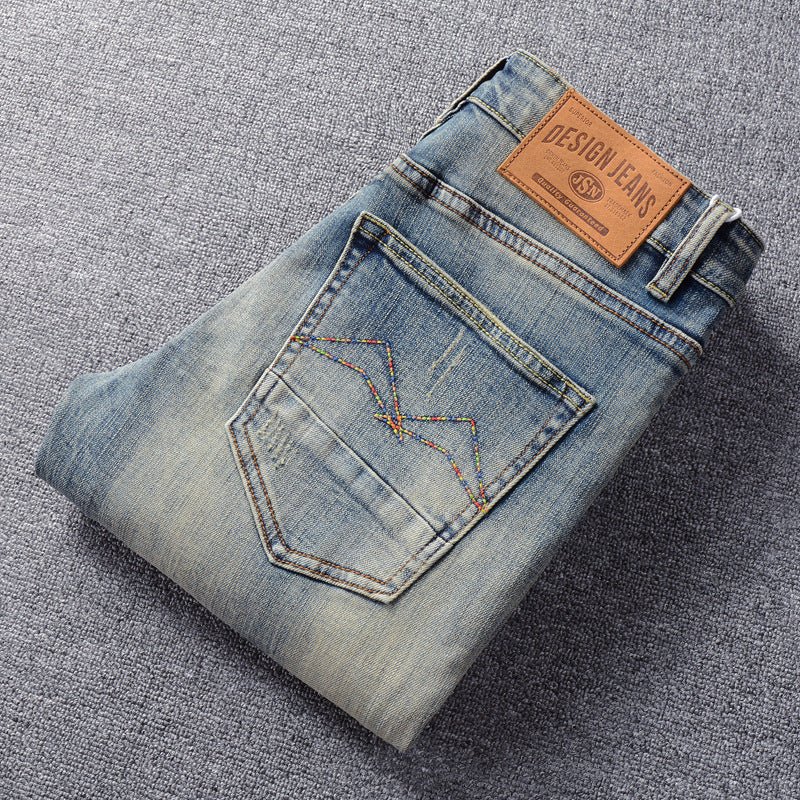 best Retro Fashion Men's Jeans Made Old Washed Slightly Elastic Clothing shop online at M2K Trends for mens pants