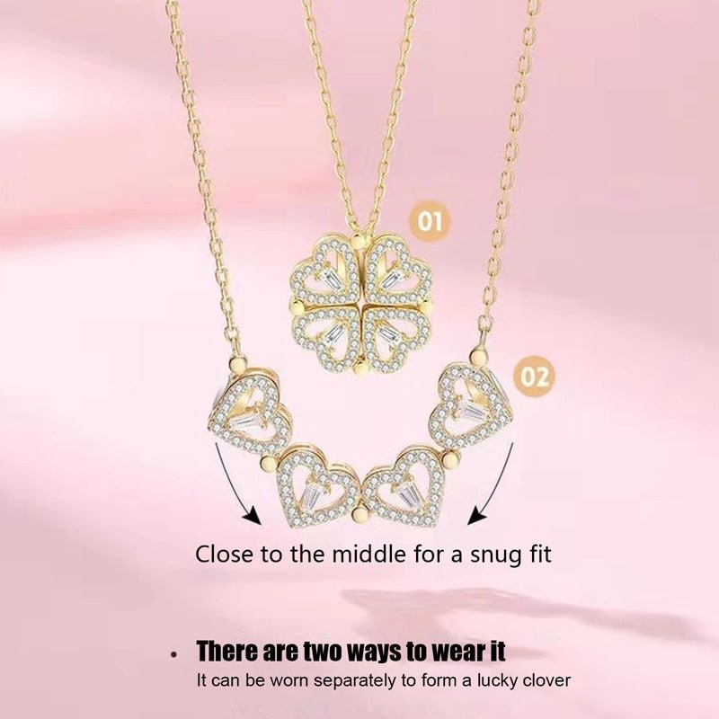 best Retro Magnetic Folding Heart Shaped Four Leaf Clover Pendant Necklace Women Love Clavicle Chain Gifts Openable Choker Jewelry 0 shop online at M2K Trends for