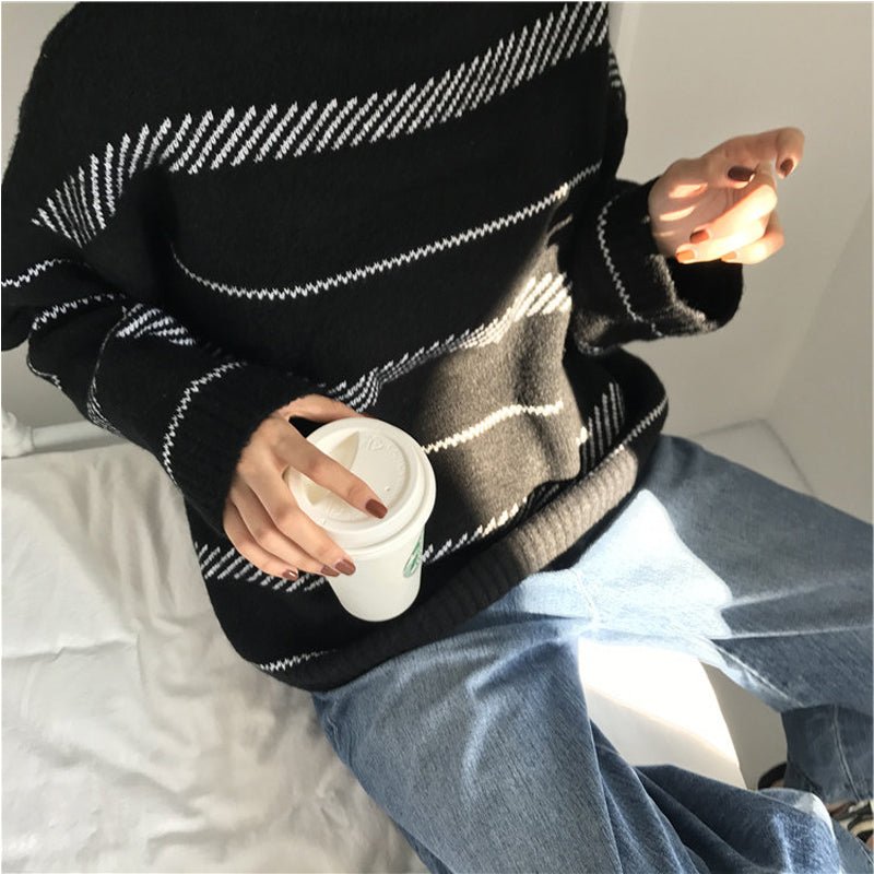 best Retro sweater turtleneck striped sweater 0 shop online at M2K Trends for