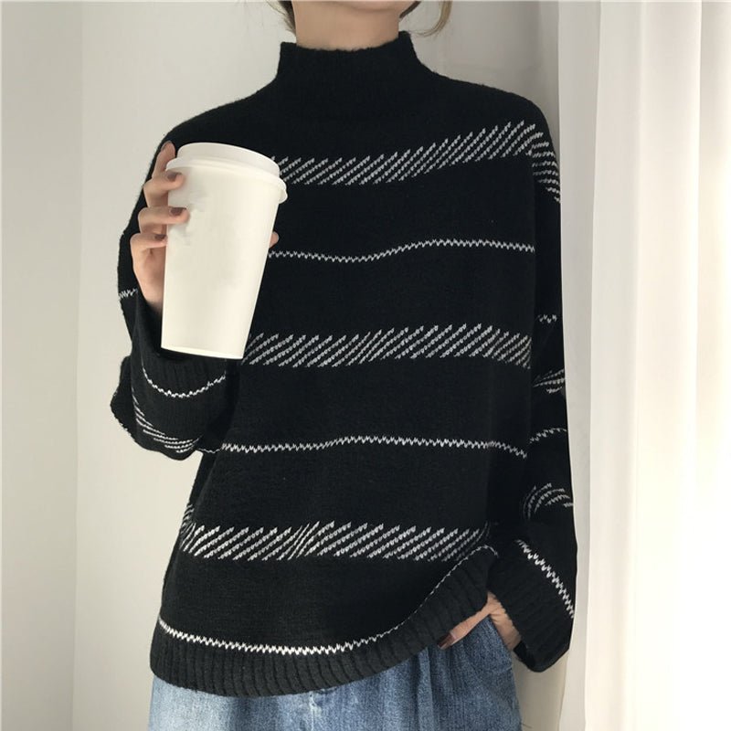 best Retro sweater turtleneck striped sweater 0 shop online at M2K Trends for