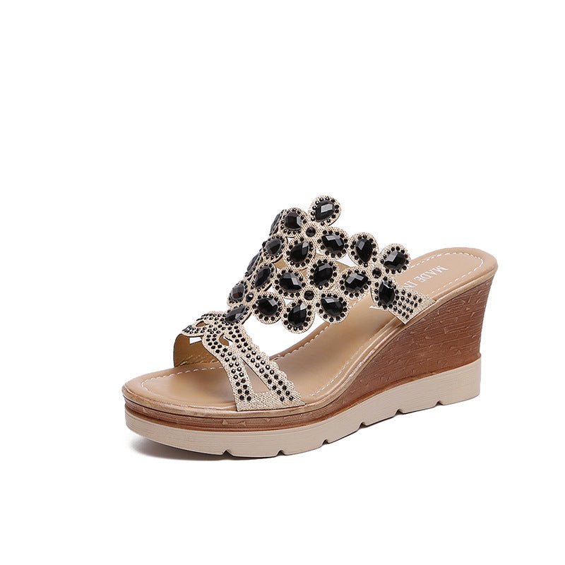 best Rhinestone Platform Sandals And Slippers With Slope Heels 0 shop online at M2K Trends for