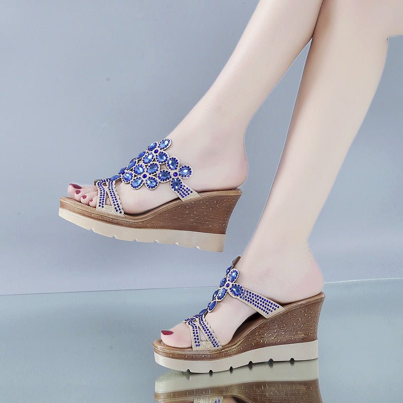 best Rhinestone Platform Sandals And Slippers With Slope Heels 0 shop online at M2K Trends for